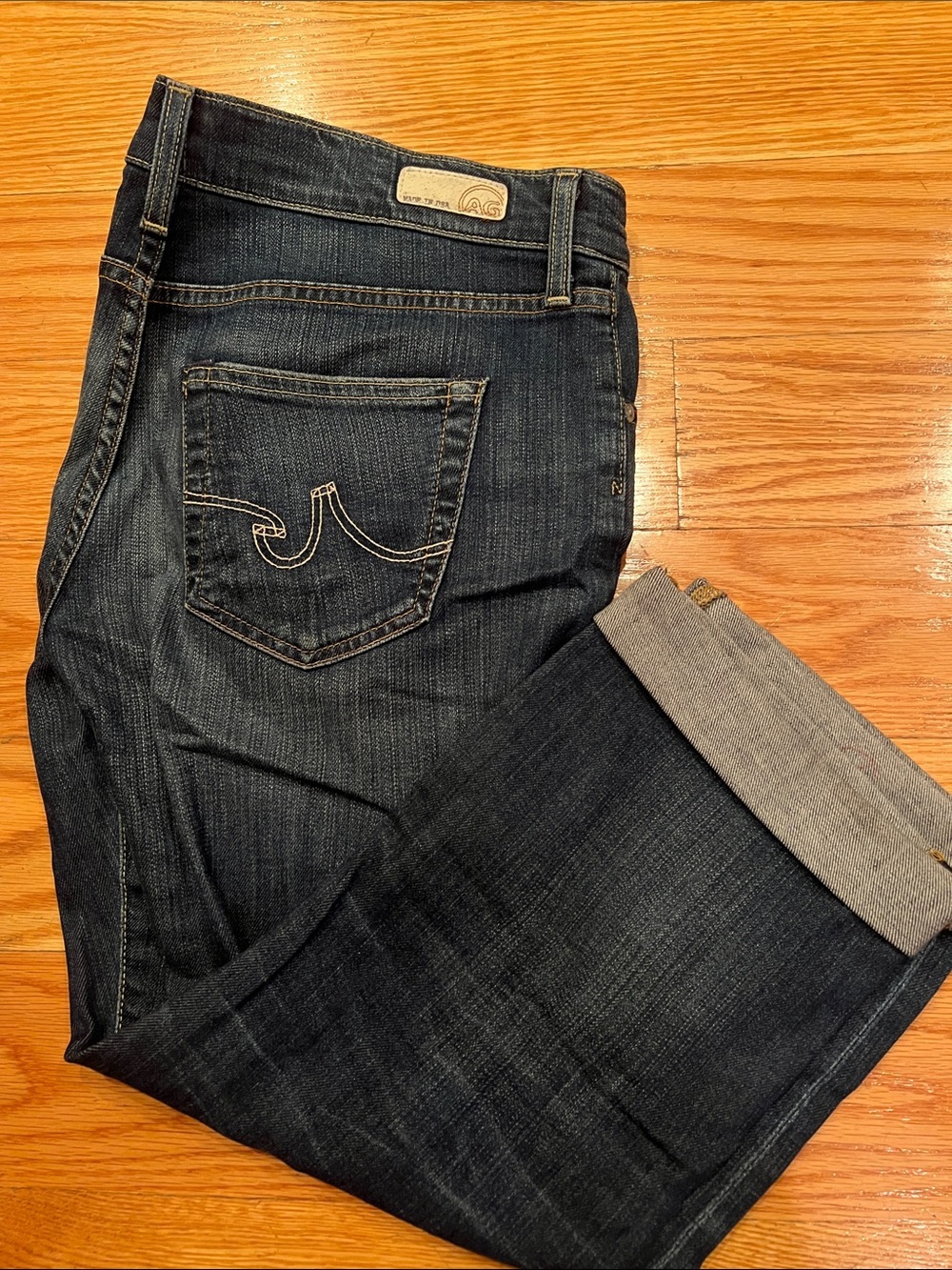 Ag Adriano Goldschmied Light Blue Denim Jeans with Gold Stitching